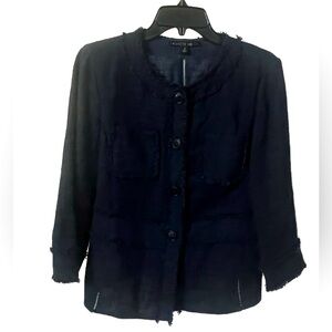Lafayette 148 Women's Lightweight Tweed Navy Button Front Blazer- Size‎ 4